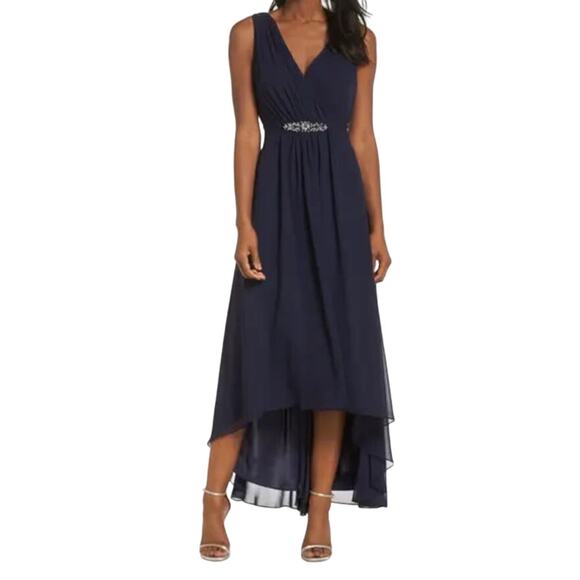 Eliza J Embellished high low chiffon dress gown blue size 6 - Picture 1 of 1